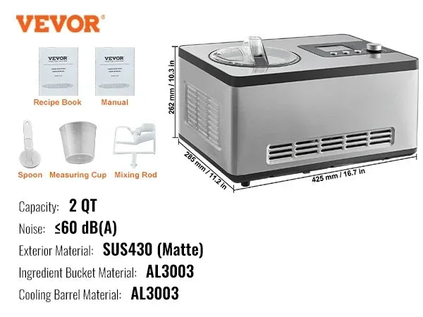 VEVOR Automatic Ice Cream Maker with Built-in Compressor