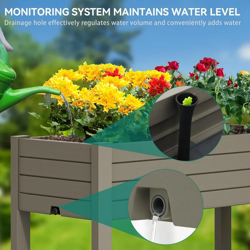 YITAHOME 3.6x1.5x2.8 FT Resin Garden Bed Kit with Legs And Wheels Outdoor Elevated Planter Box Stand Light Brown Weather Resistant