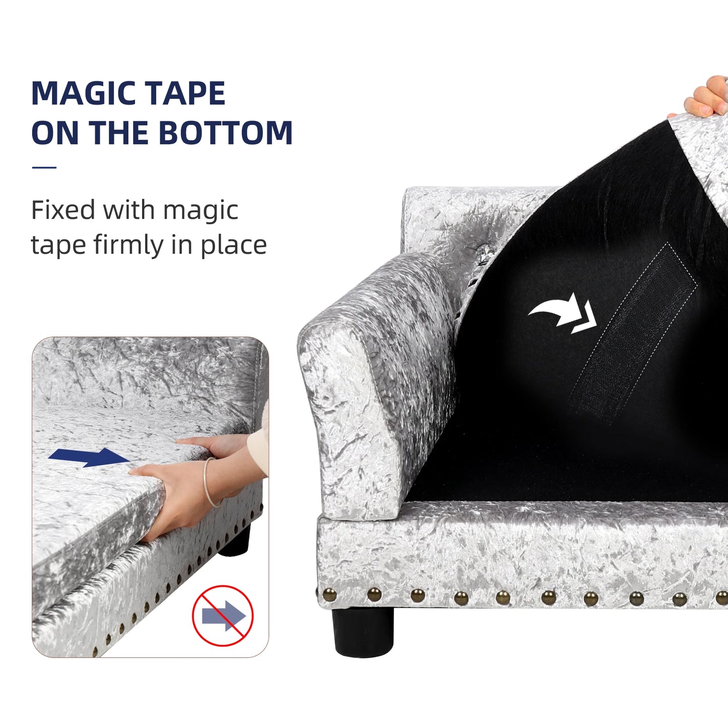 Heavy Duty Raised Dog Bed Sofa Large Cushioned Pet Couch Soft Microfiber Silicone Leather Velboa Covered Lounge for Cats And Puppies