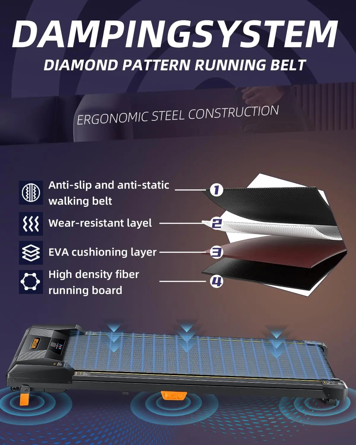 Under Desk Treadmill Incline Walking Pad Treadmill 330lbs Capacity 2.5HP Portable Treadmills for Home Use