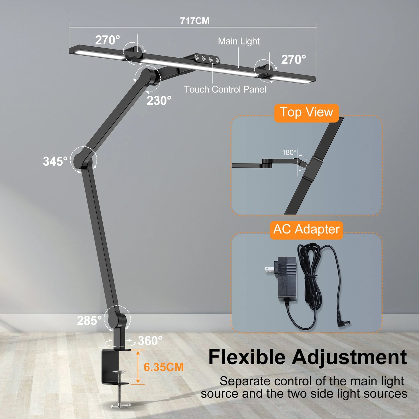 Led Desk Lamp with Clamp, Architect Desk Lamp for Home Office with Atmosphere Lighting, 24W Ultra Bright Auto Dimming Desk Light