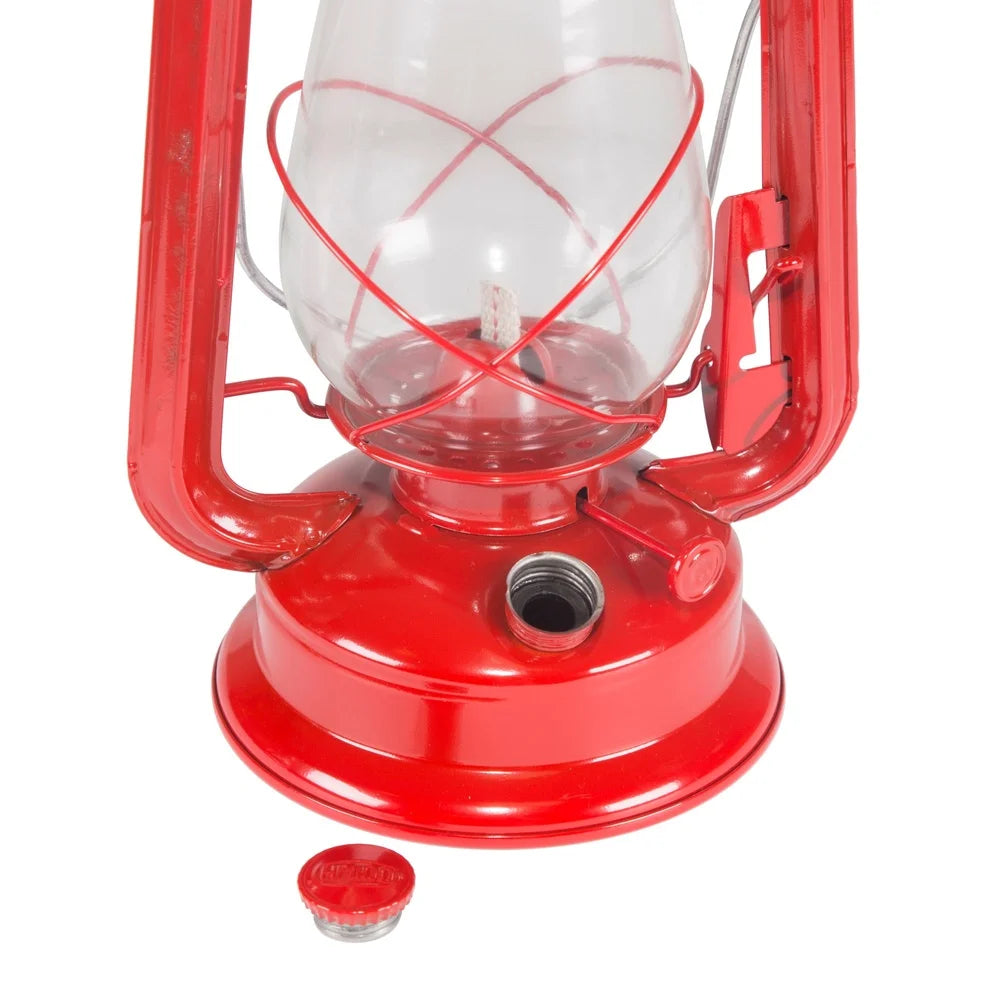 12 Inch Red Hurricane Lantern Kerosene Camping Lamp Adjustable Wick Durable Metal Glass Globe Outdoor Lighting 150 Lumens