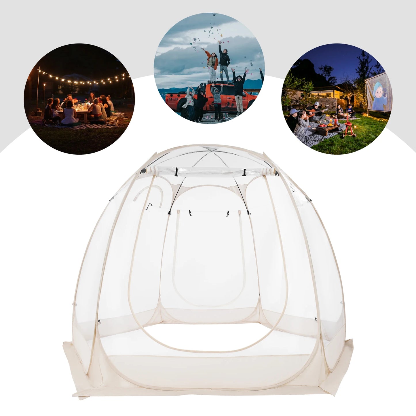 Clear Pop Up Bubble Tent 3x2.05m Outdoor Garden Camping Tent for 3 to 4 People with Glass Fiber Rods
