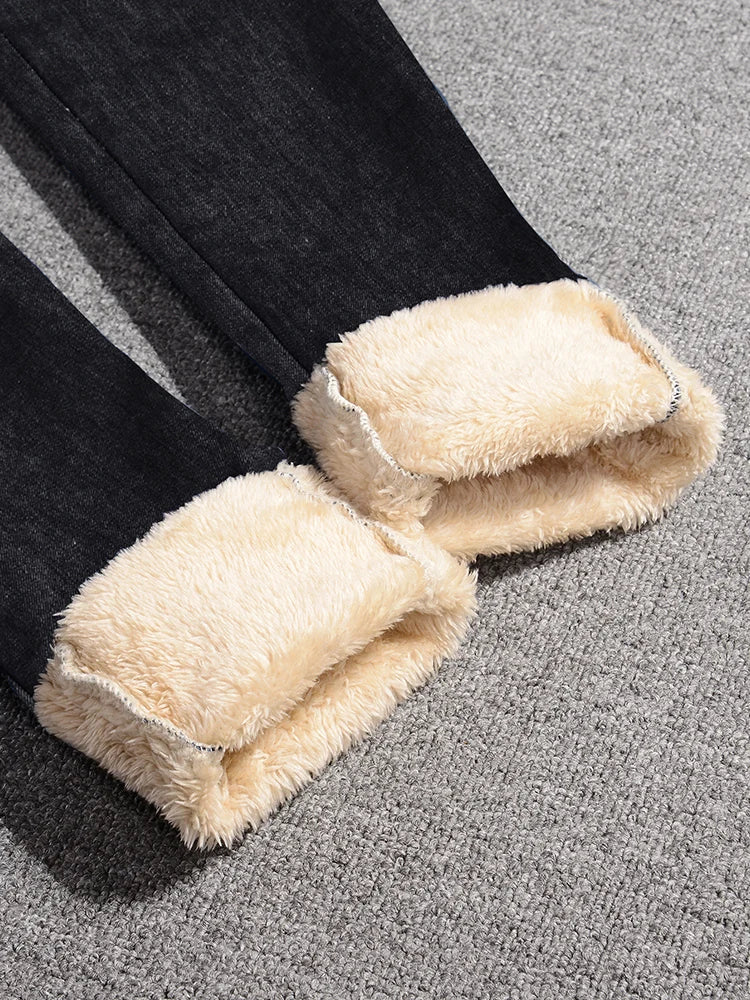 Winter High Waist Pencil Jeans for Women Thickened Lamb Fluff Skinny Denim Pants Warm Stretch Vaqueros Big Size 34 Casual Winter Jeans