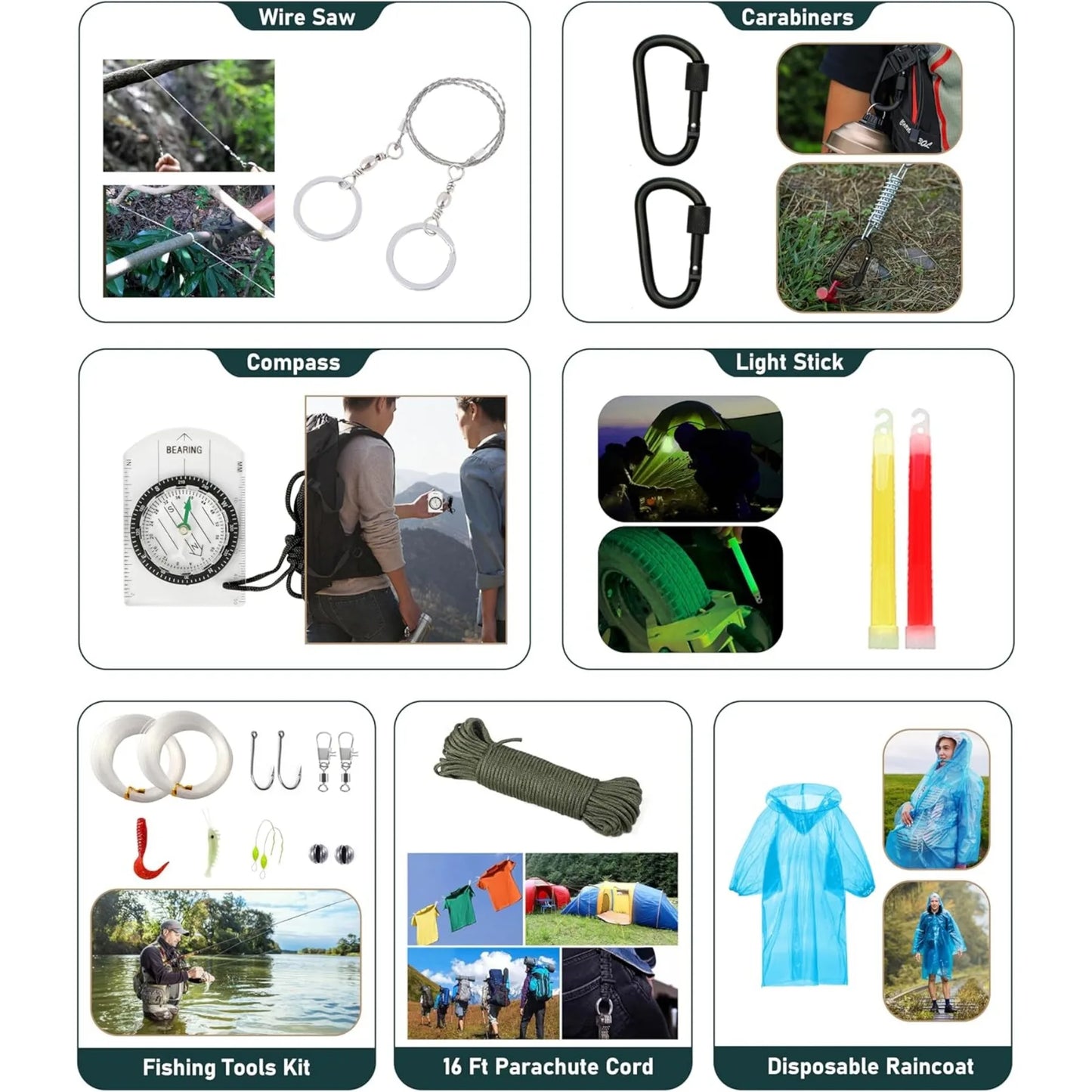 Survival kit, 262 pieces of survival equipment and supplies, first aid kit and crossbody bag