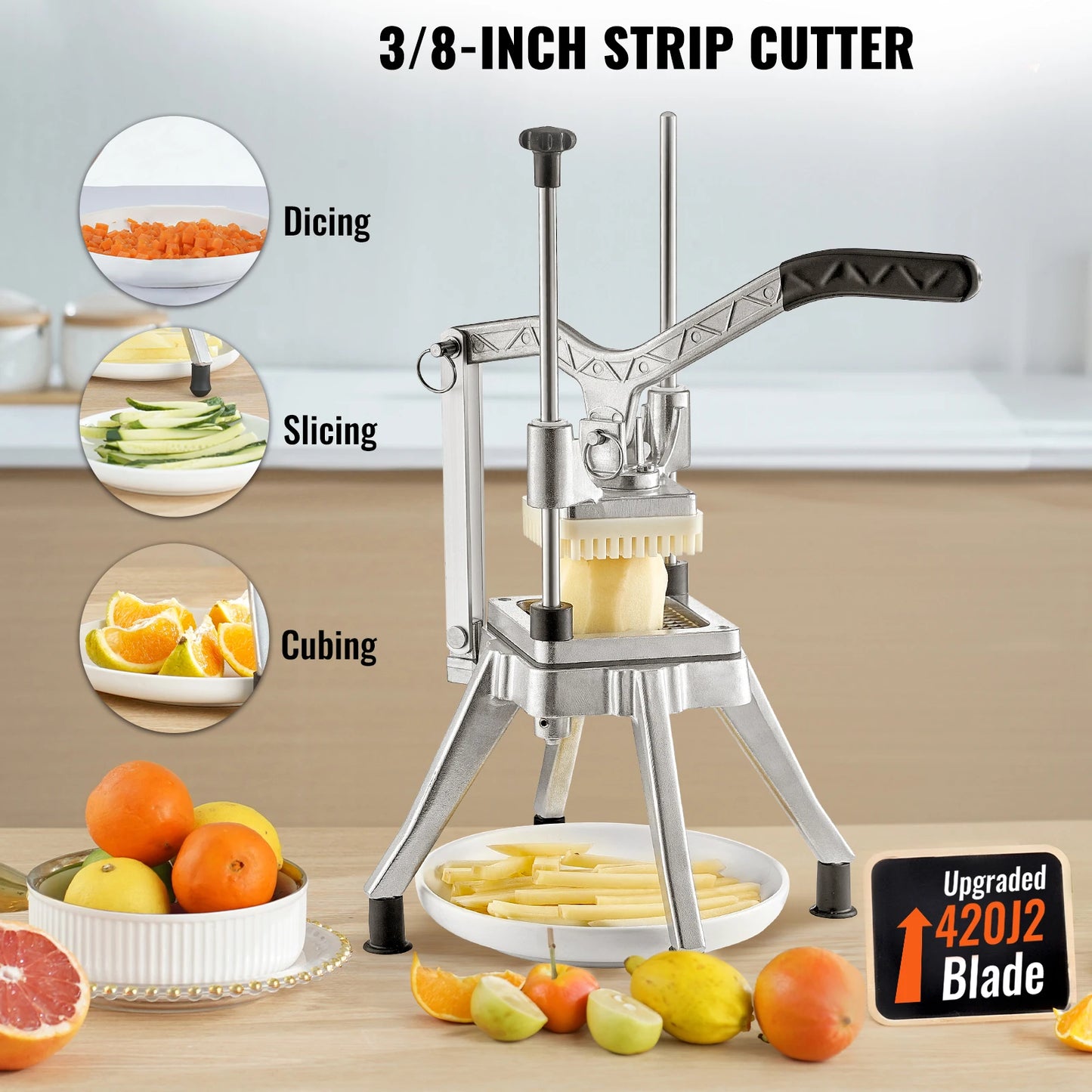 SucceBuy Commercial Vegetable and Fruit Heavy Duty Dicer and Cutter Stainless Steel Onion and French Fry Slicer