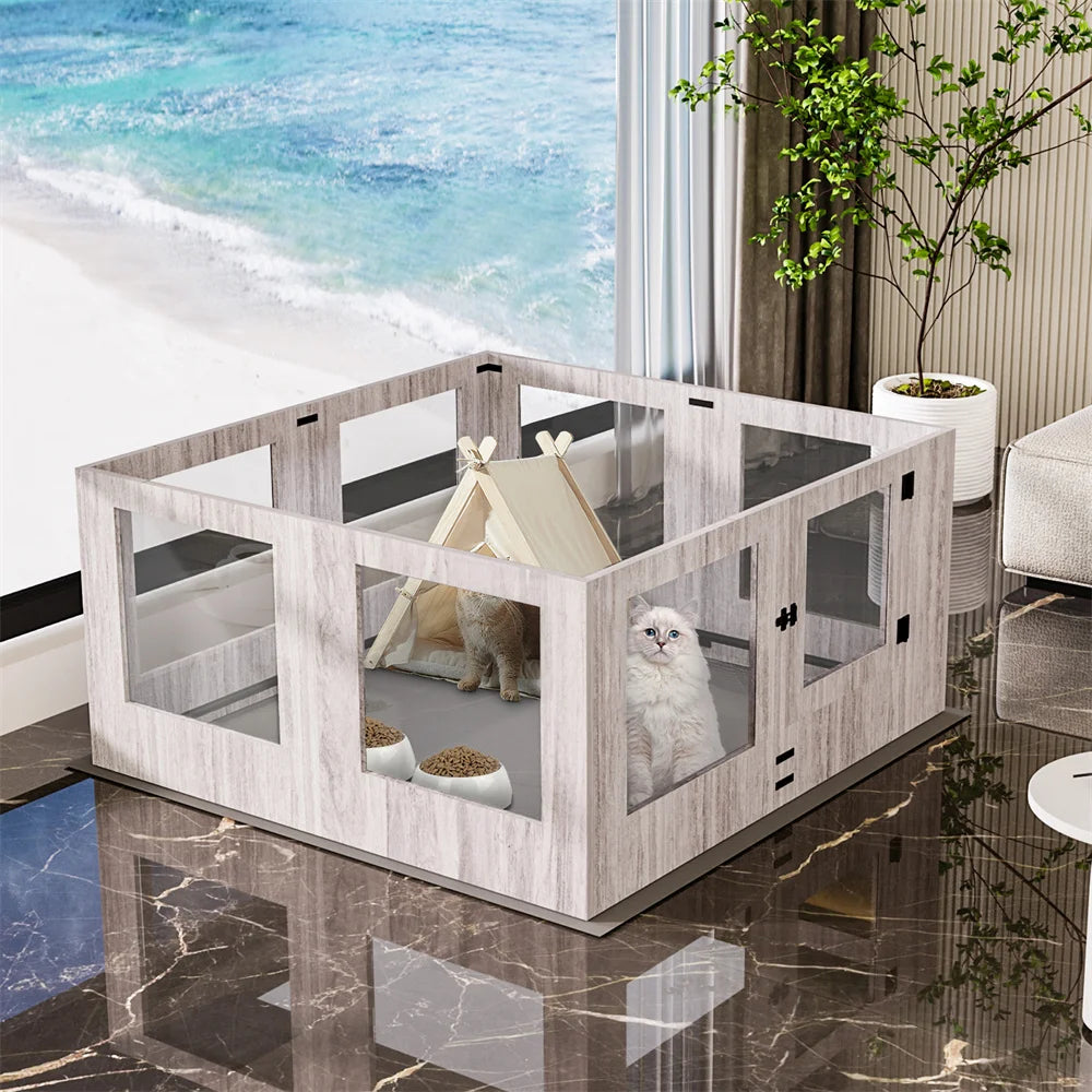 Heavy Duty Tempered Glass Dog Whelping Box Indoor Pet Playpen Kennel Cage with Waterproof Mat Training Enclosure Fence for Puppies
