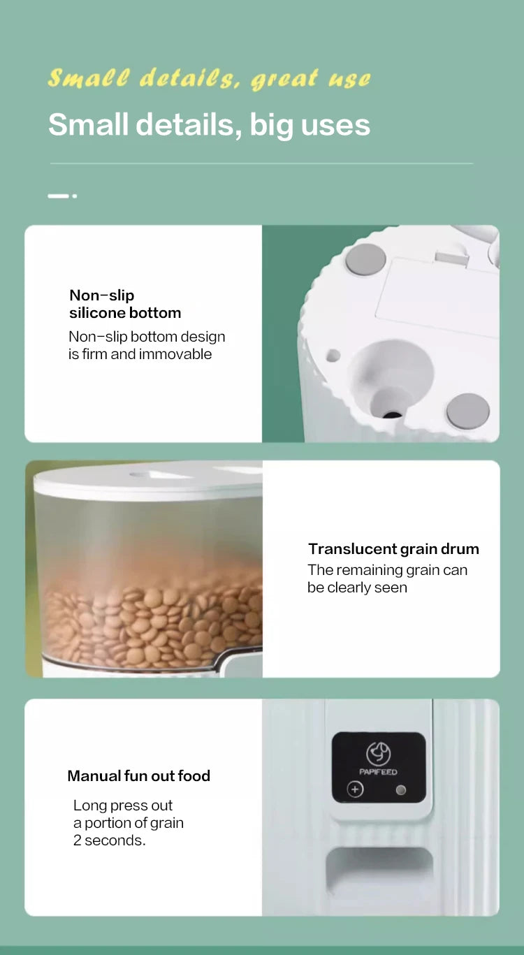 PAPIFEED Smart Automatic Pet Feeder WiFi Remote Controlled Cat Food Dispenser with LCD Display Dog Feeder 50g-2000g Capacity