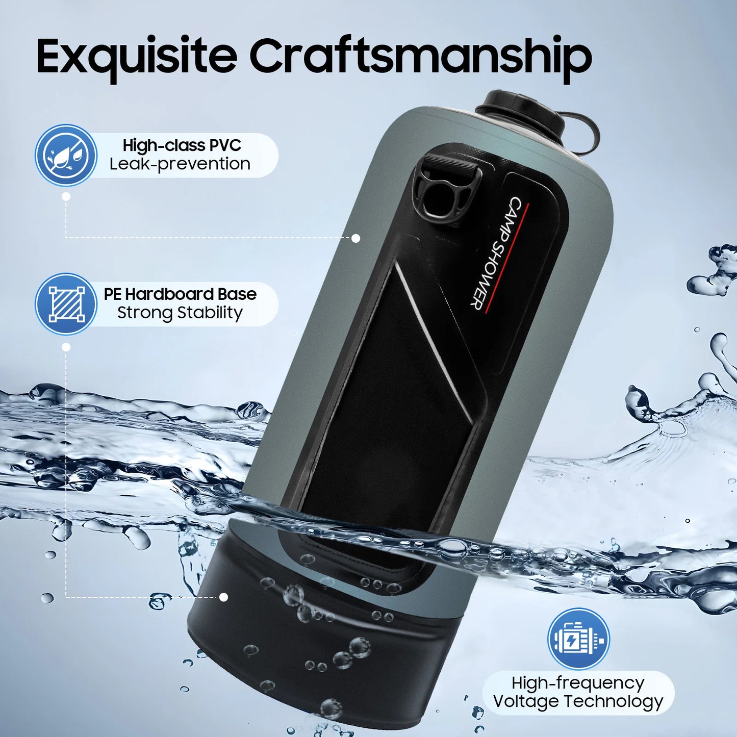 12L Portable Pressure Camp Shower with Detachable Double Shoulder Strap for Hiking and Outdoor Climbing