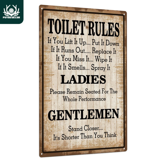 Putuo Decor Vintage Metal Toilet Rules Wall Plaque Sign