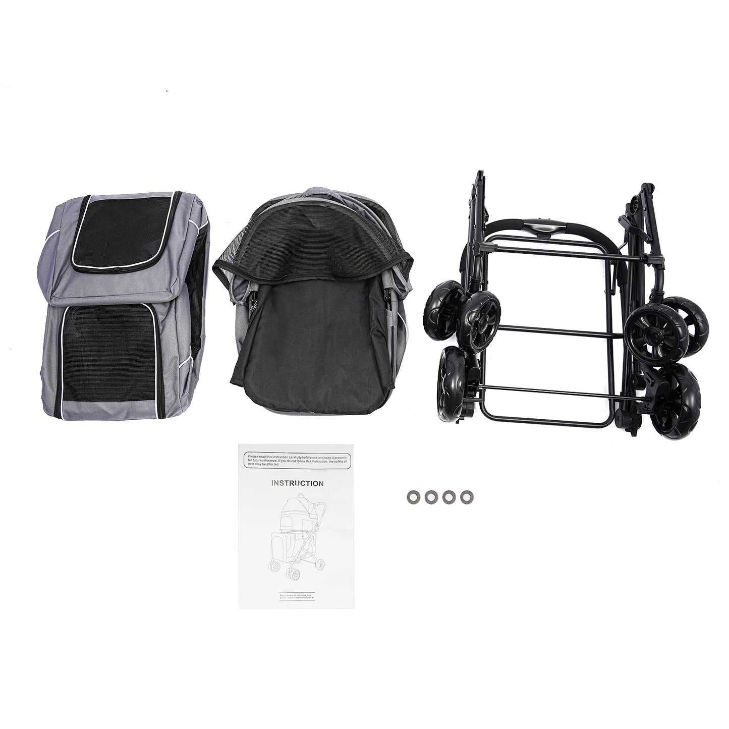 Foldable Pet Stroller Double Dog Cat Carrier with Storage Basket Travel Camping Iron Oxford Cloth Dog Travel Stroller for All Breeds