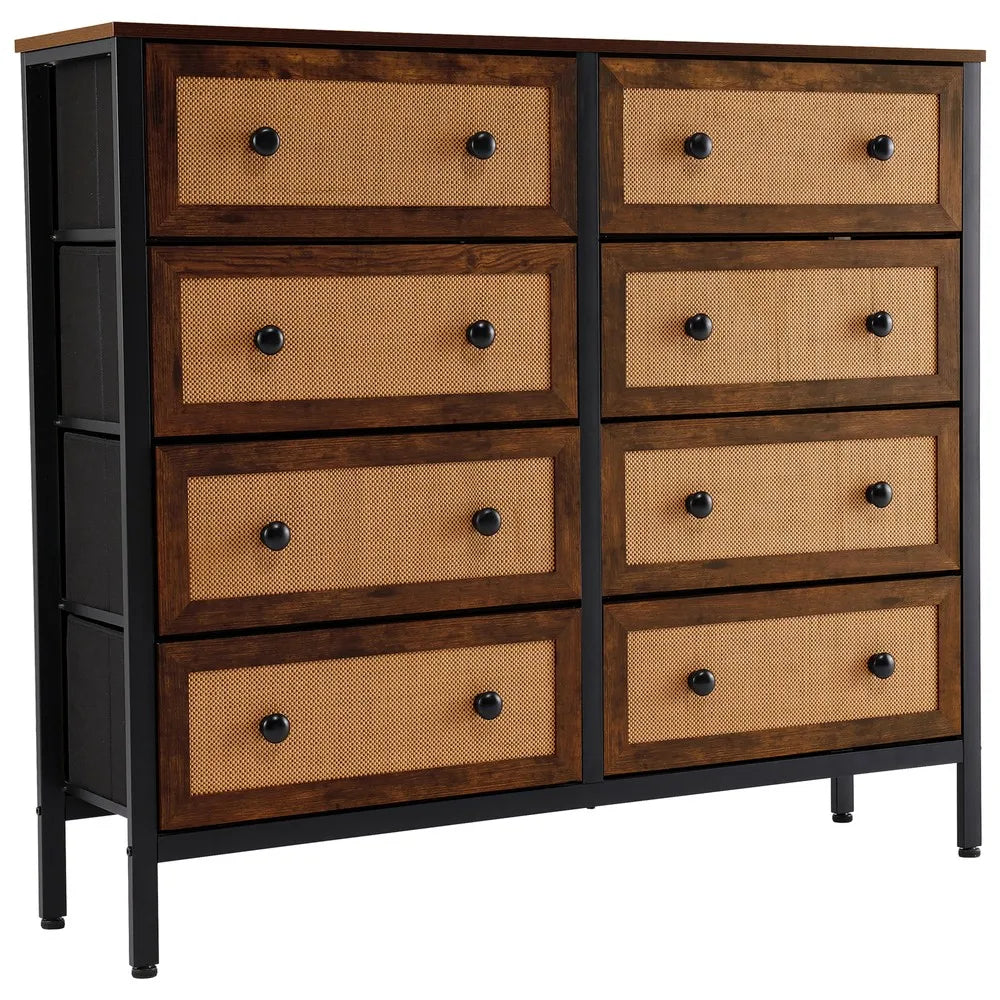 Rattan Woven Chest of Drawers Dresser with 10 Drawer Bedroom Storage Organizer