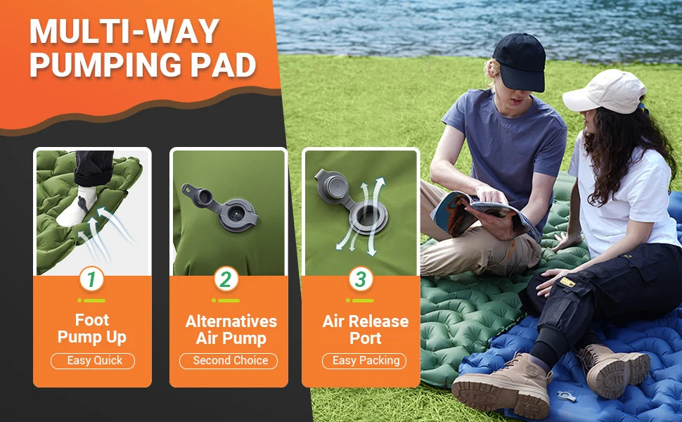 KingCamp Ultralight Self-Inflating Sleeping Pad with Built-In Foot Pump And Pillow for Hiking Traveling Air Mattress