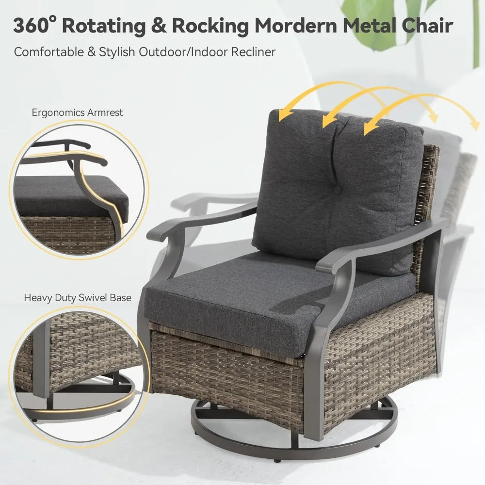 7 Pieces Metal Patio Furniture Set Outdoor Conversation Set Sectional Sofa with Swivel Chairs for Garden Deck Backyard