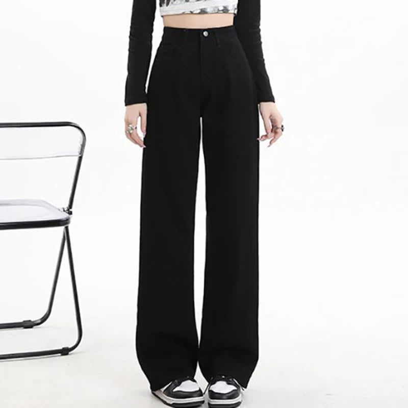 2024 Women High Waist Oversized Loose Mom Jeans Lady Streetwear Denim Y2k Straight Leg Pants Girls Blue Baggy Wide Leg Trousers