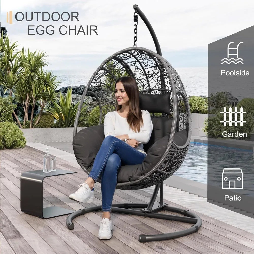 XMSJ Wicker Egg Chair Swing With Stand 400 Lb Capacity