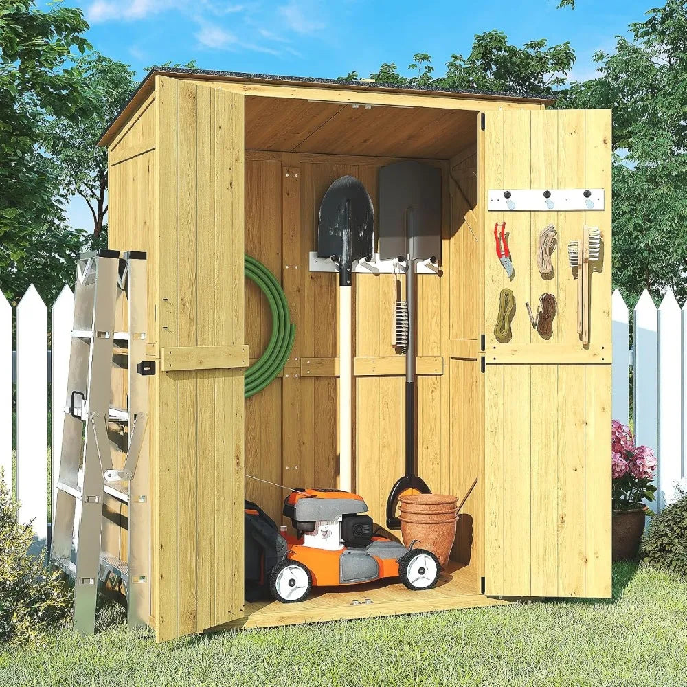 4.6x2.2 FT Outdoor Garden Storage Shed Waterproof Wood Tool Shed with Floor Modern Yellow Solid Wood Cabinet