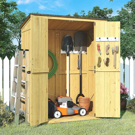 4.6x2.2 FT Outdoor Garden Storage Shed Waterproof Wood Tool Shed with Floor Modern Yellow Solid Wood Cabinet