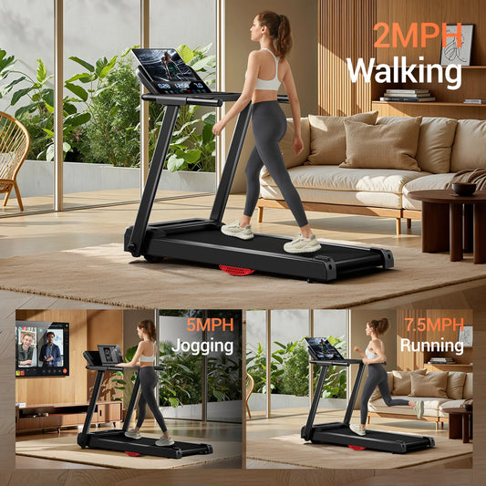 3.0HP Brushless Foldable Treadmill for Home Use 300LB Capacity with Heart Rate Monitor and Dual Shock Absorption