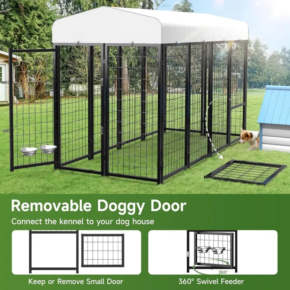 Outdoor Dog Kennel Outside Run with Doggy Door Roof 8x4x6