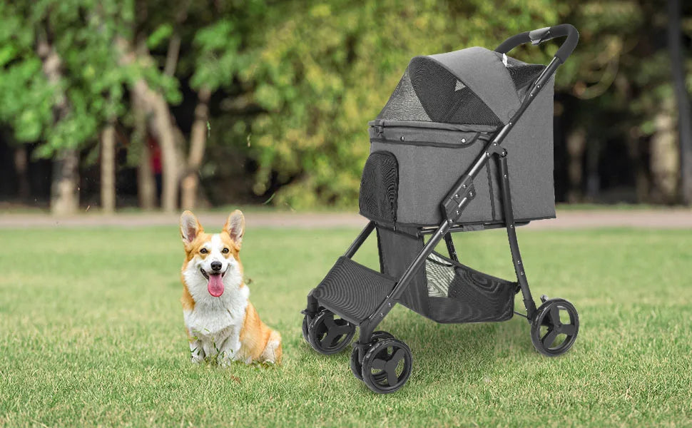 Wedyvko Pet Stroller 360 Rotate Wheels Dog Carrier with Brakes And Basket for Small to Medium Sized Dogs Breathable Metal Frame
