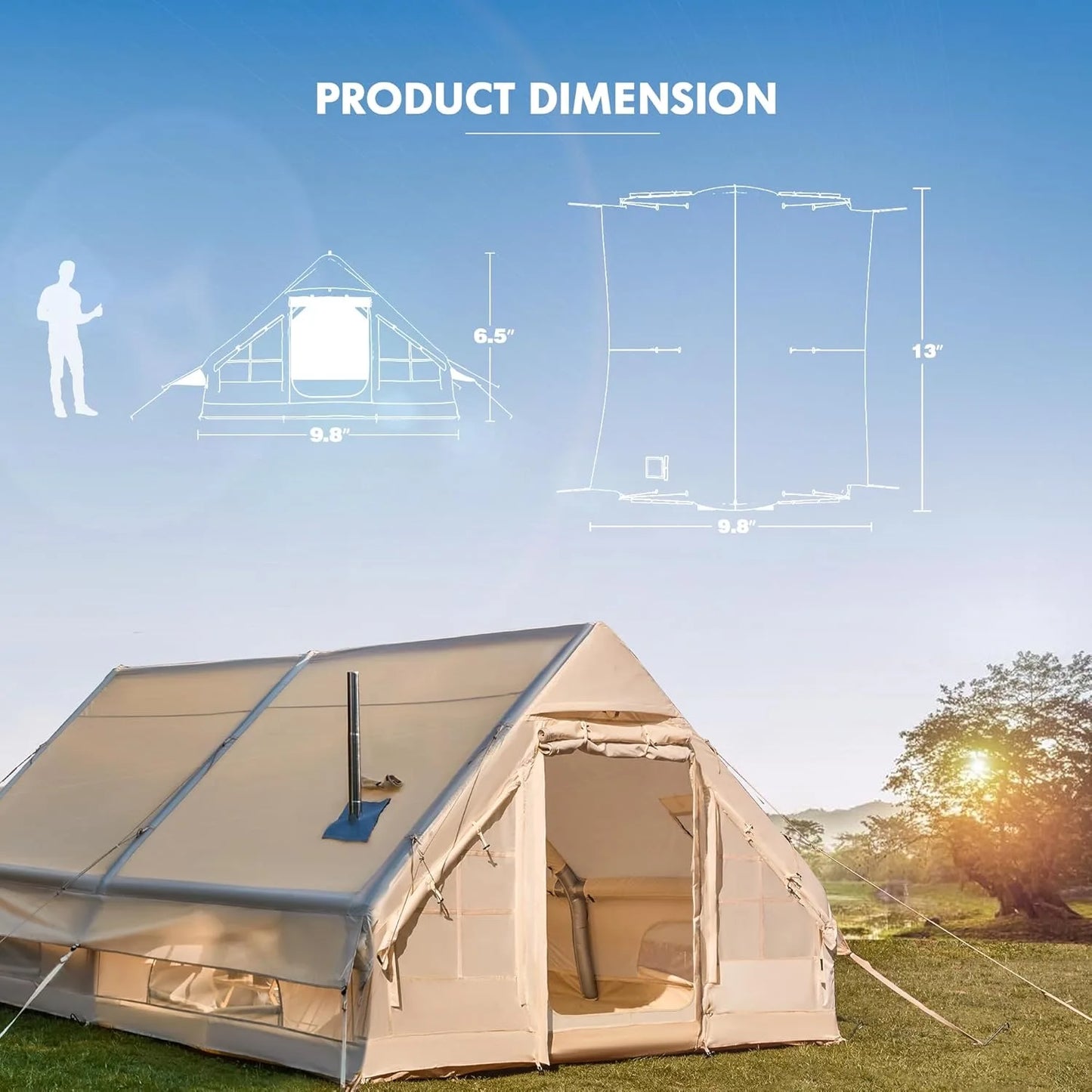 Inflatable Camping Tents 8-10 Person with Stove Jack and Windows