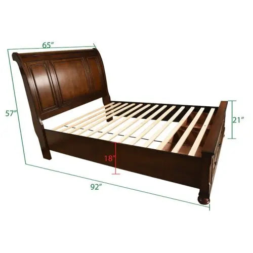 Classic Bedroom Set Dark Solid Wood King Size Bed Cedar Lined Drawers Matching Bedside Table Dressing Table Mirror