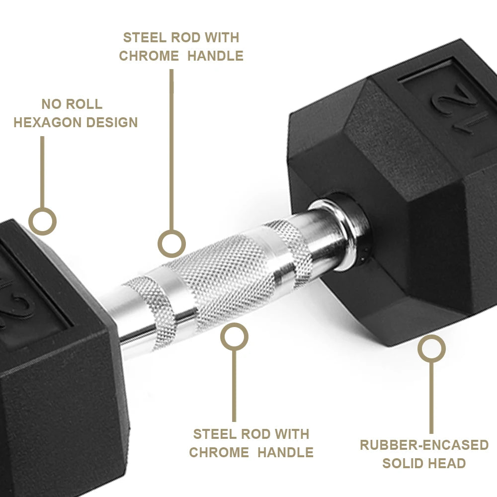 30LB Rubber Coated Solid Cast Iron Dumbbell with Contoured Chrome Handle for Home Gym Strength Training