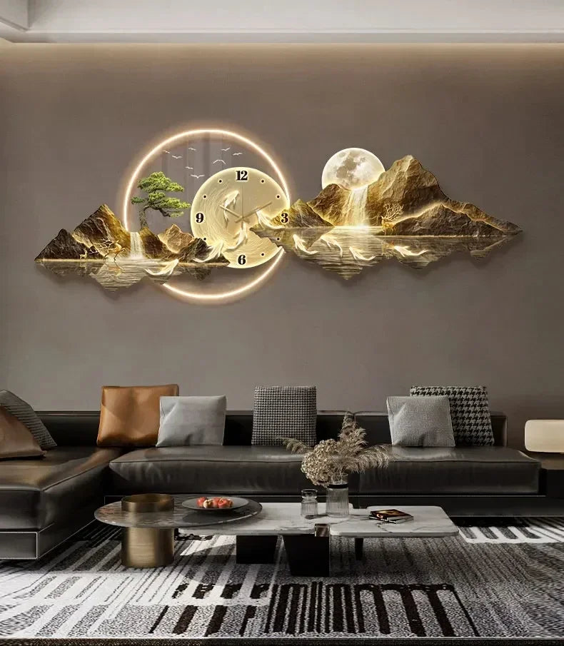 Luxury Minimalist Wall Clock with LED Aesthetic for Living Room Silent Nordic Home Decoration