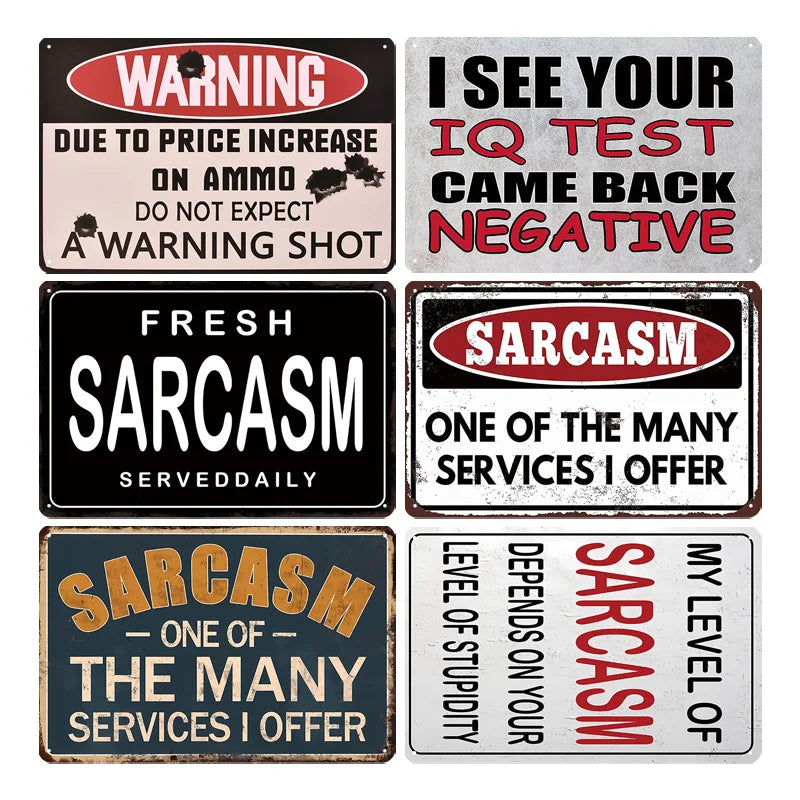 6pcs Retro Funny Quotes Metal Tin Signs 8x12in Waterproof Wall Art for Office Garage Bar Club Bedroom Kitchen