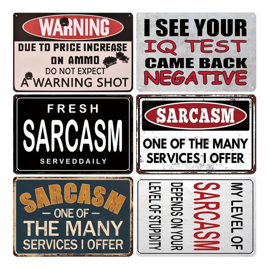6pcs Retro Funny Quotes Metal Tin Signs 8x12in Waterproof Wall Art for Office Garage Bar Club Bedroom Kitchen