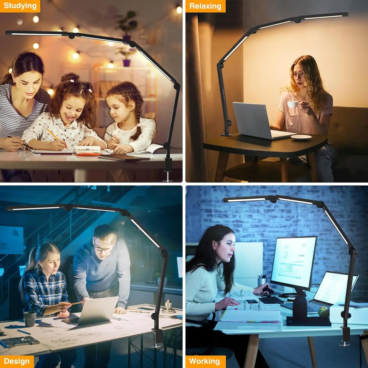LED Desk Lamp with Clip, Multi-Angle Flexible 4-Segment 3-Light Source Office Desk Lamp, Table Lamp for Home Office Studio