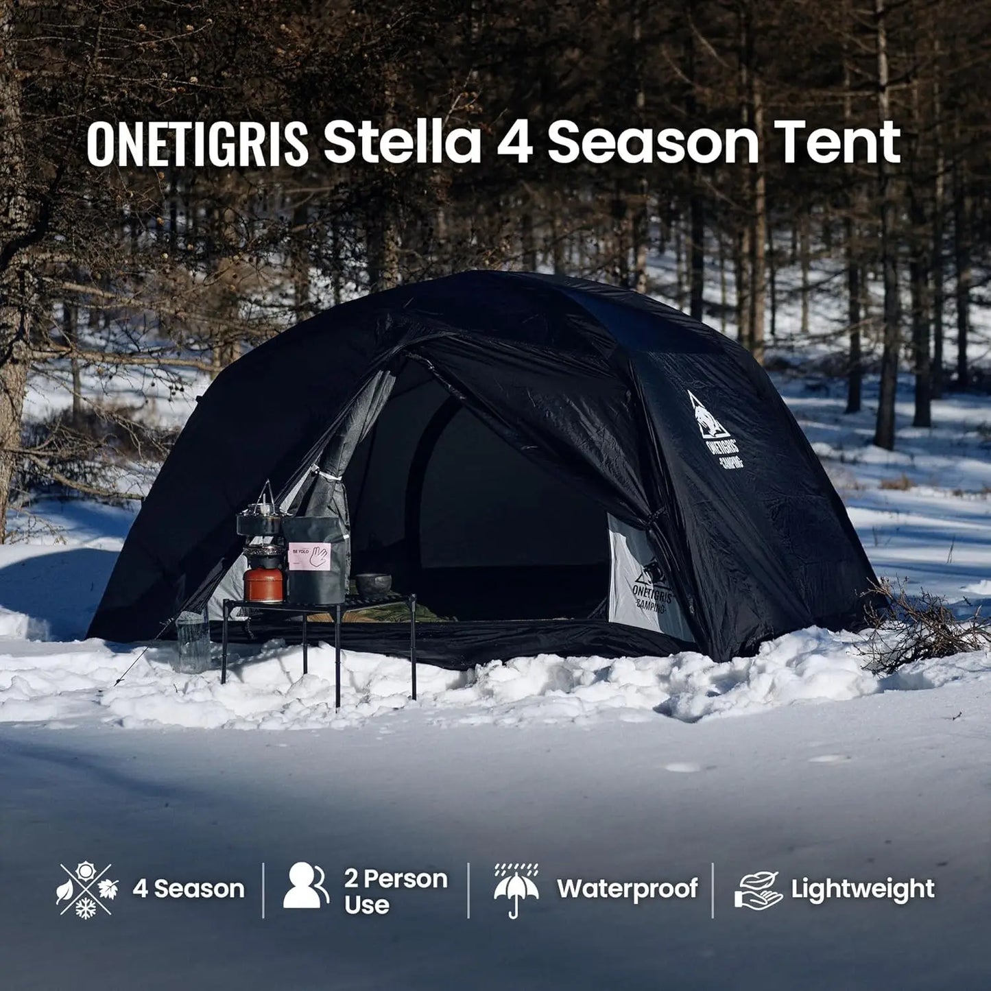 OneTigris Stella Camping Tent 4 Season 2 Person Waterproof Lightweight Instant Setup Backpacking Gear 3000mm Rating