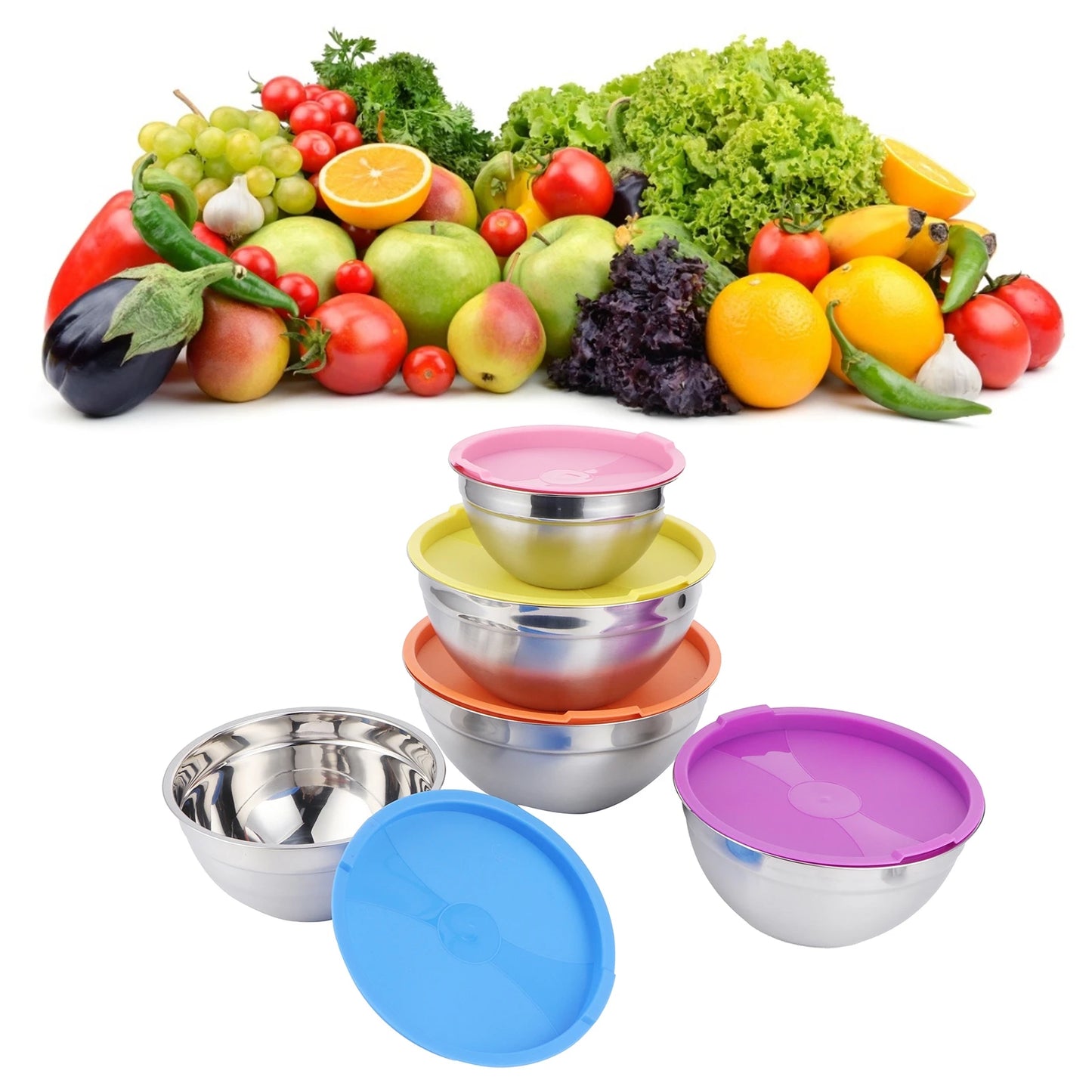 Stainless Steel Mixing Bowl Set with Lids Food Storage Containers for Kitchen Cookware