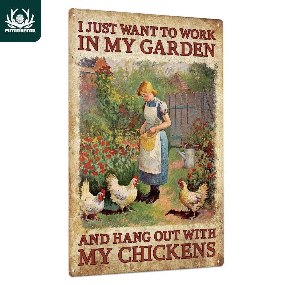 Putuo Decor Chicken Metal Tin Sign Wall Art Plaque Retro