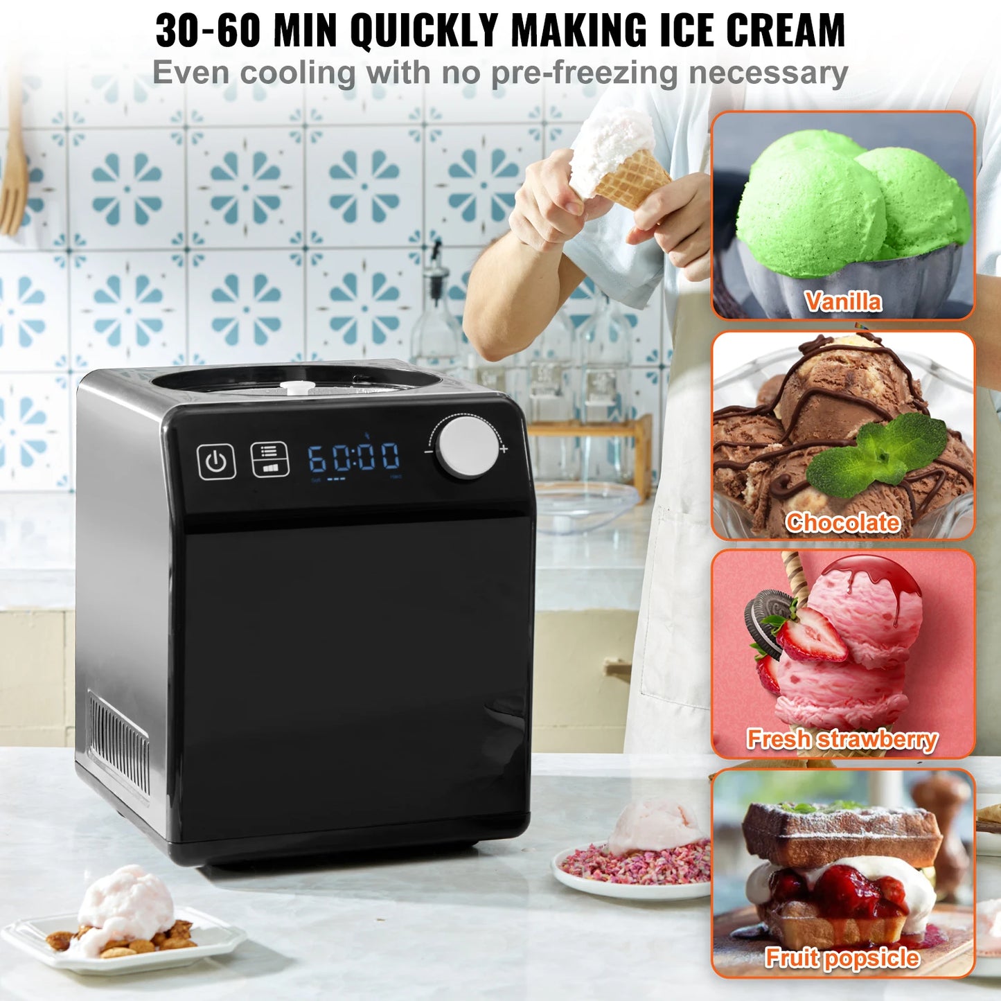 VEVOR Upright Automatic Ice Cream Maker with Built-in Compressor