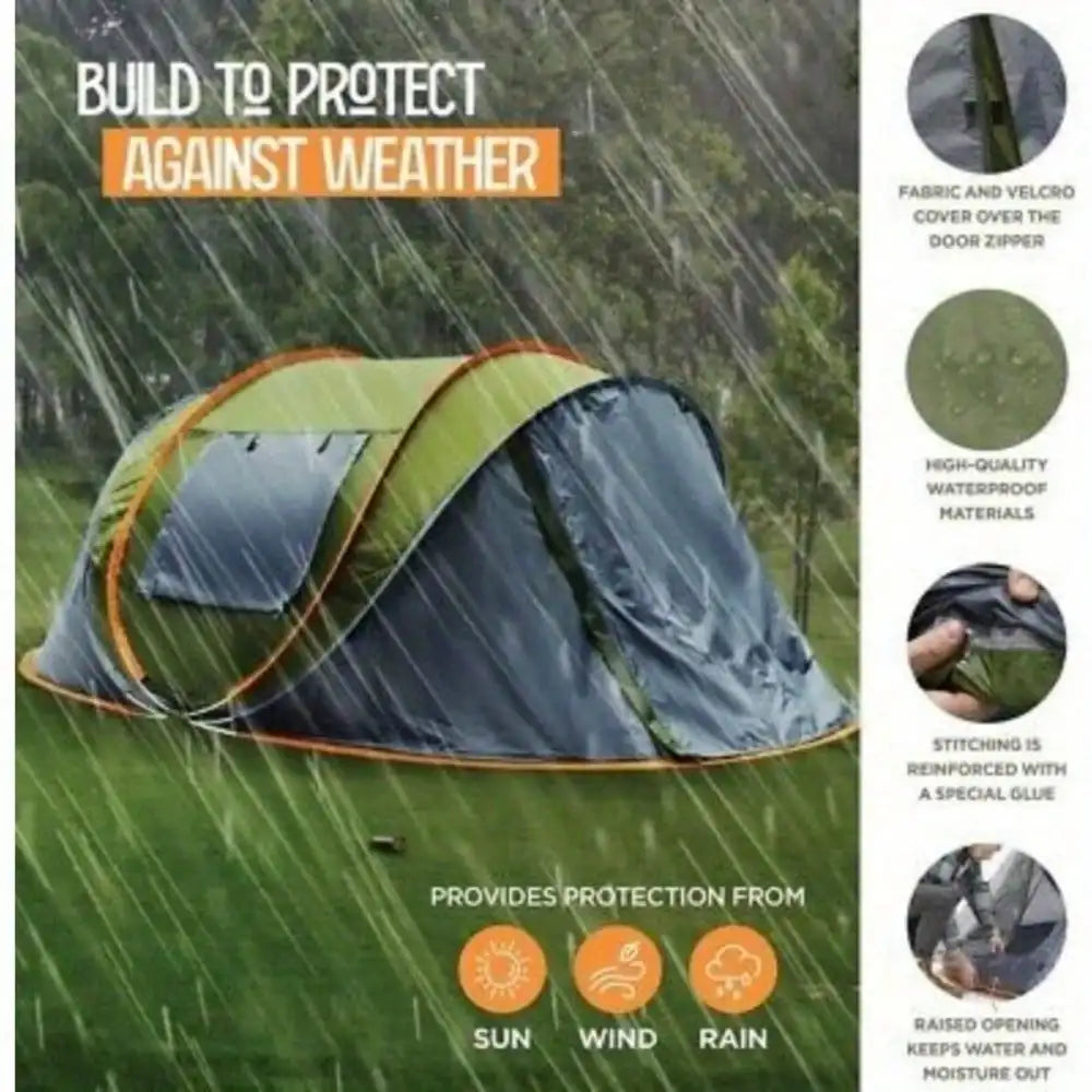 4 Person Easy Pop Up Tent with 2 Doors UPF50 Waterproof Quick Automatic 600D Oxford Tent with Reflective Mylar for Camping