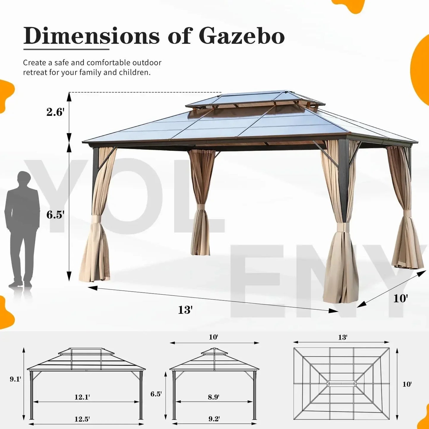 XMSJ Hardtop Gazebo Aluminum Frame With Curtains And Netting