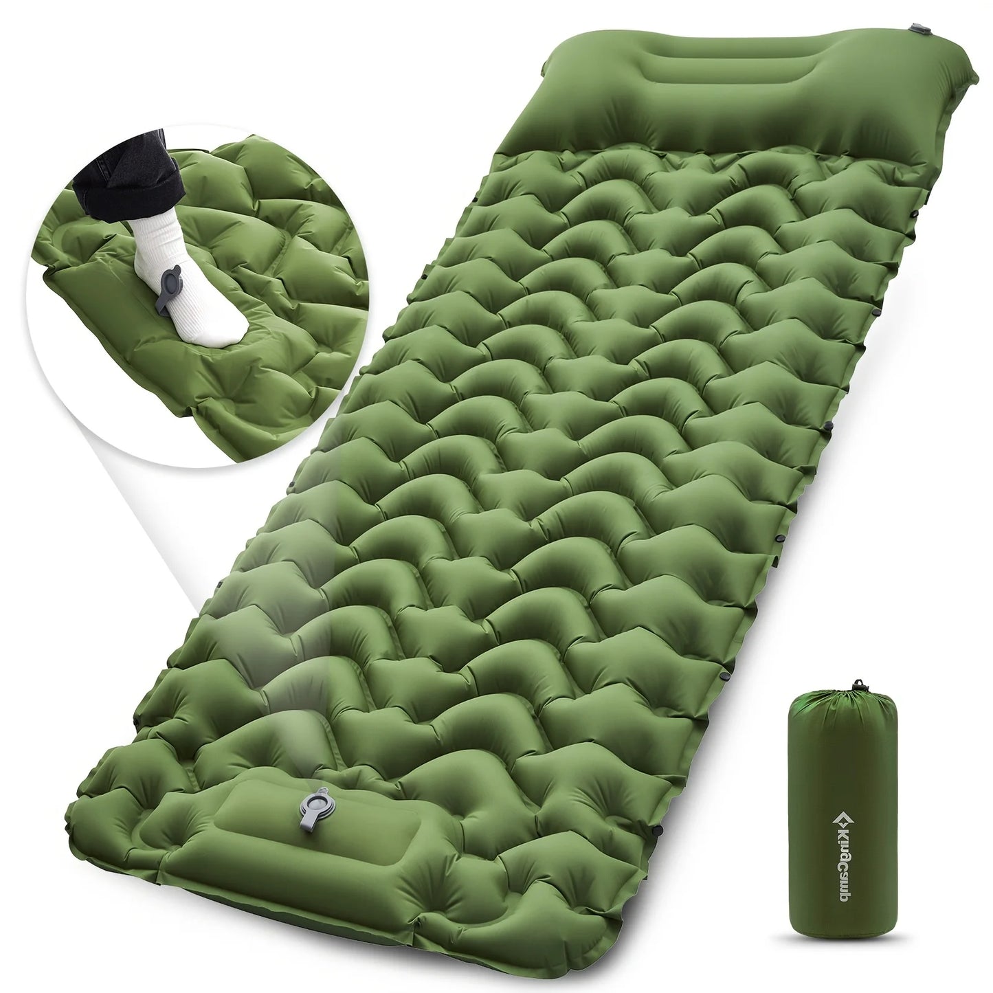 KingCamp Ultralight Self-Inflating Sleeping Pad with Built-In Foot Pump And Pillow for Hiking Traveling Air Mattress