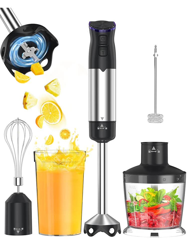 1000W Electric Immersion Handheld Blender 5 in 1 Kitchen Appliance for Soups Smoothies Purees and Baby Food Stainless Steel