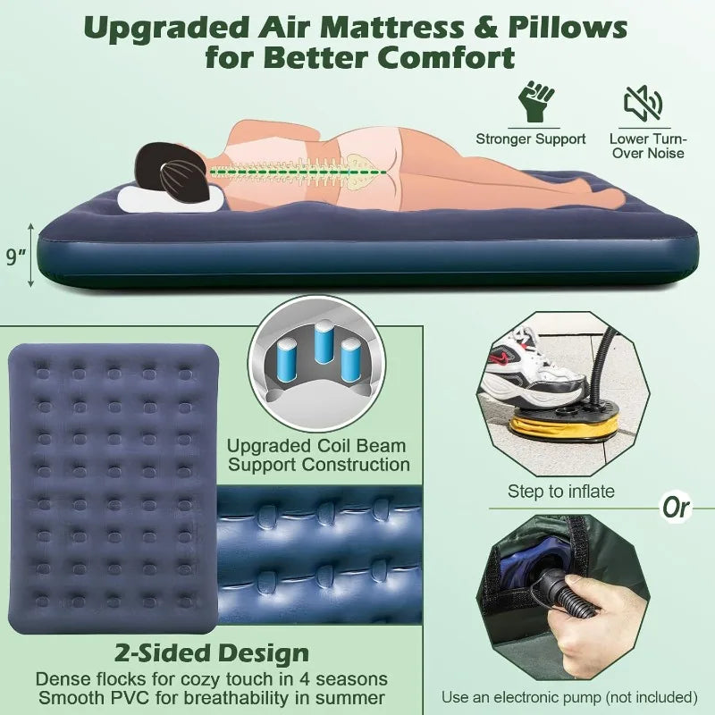 Tangkula 5 In 1 Outdoor Tent Cot With Awning Air Mattress