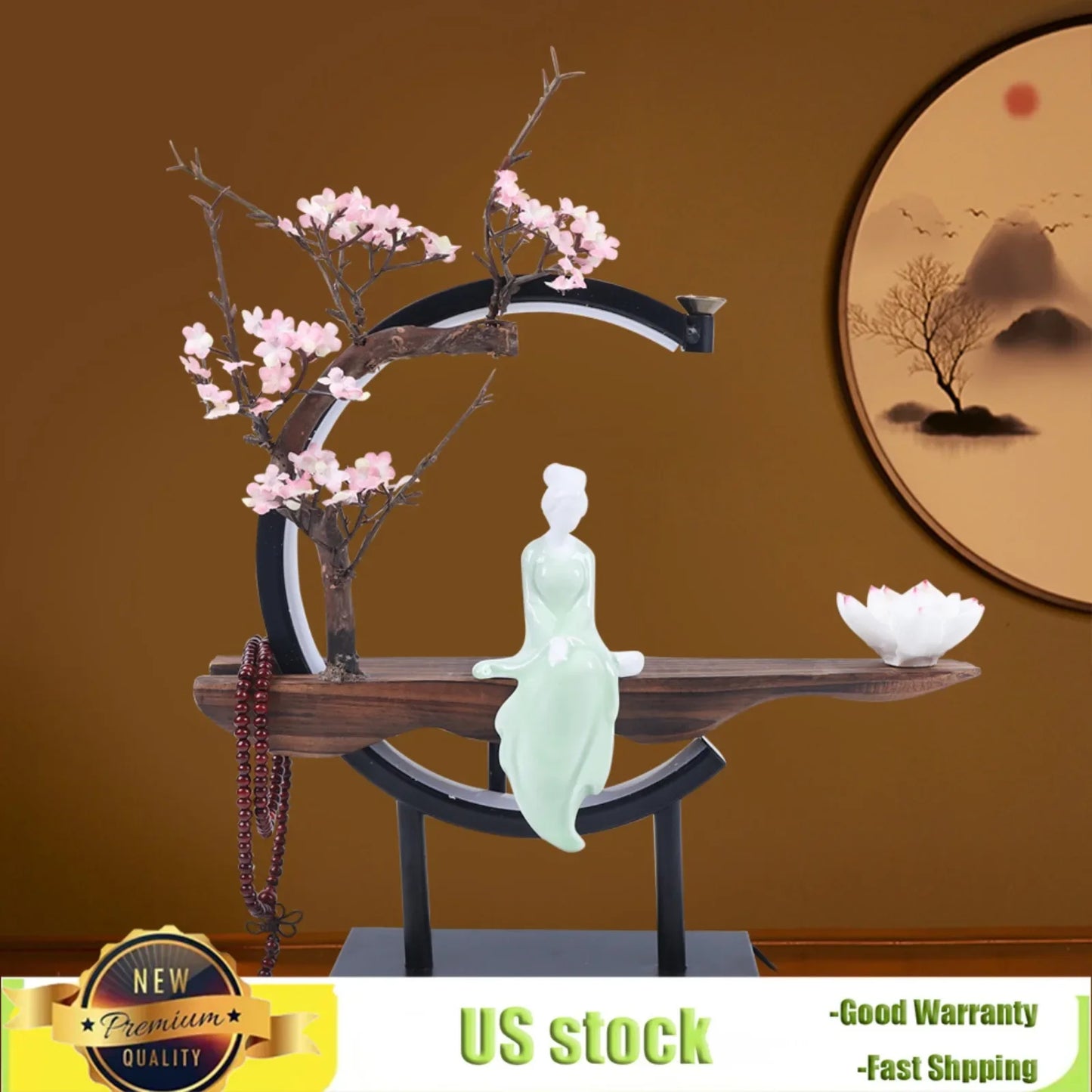 Bymaocar LED Reverse Flow Incense Burner With Blooming Floral & Smoke Waterfall Design, Creative Decor for Living Room & Office