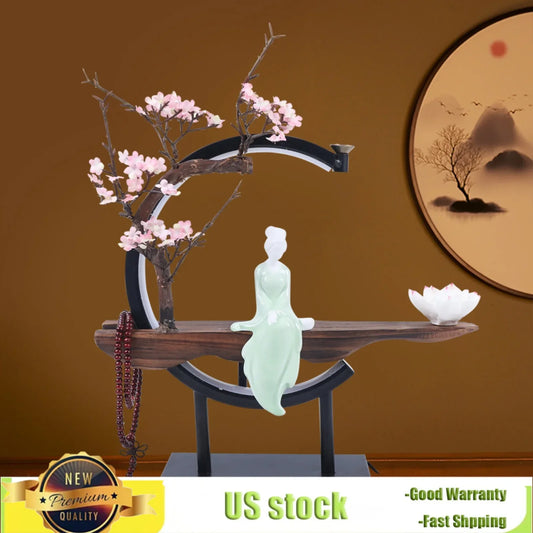 Bymaocar LED Reverse Flow Incense Burner With Blooming Floral & Smoke Waterfall Design, Creative Decor for Living Room & Office