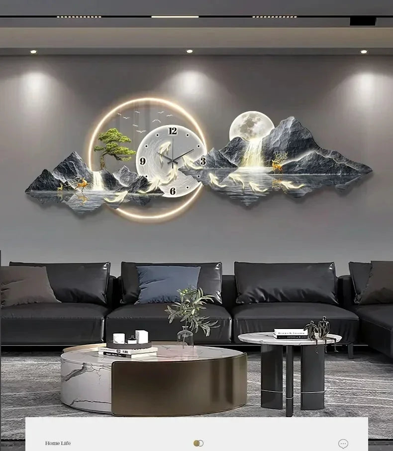 Luxury Minimalist Wall Clock with LED Aesthetic for Living Room Silent Nordic Home Decoration