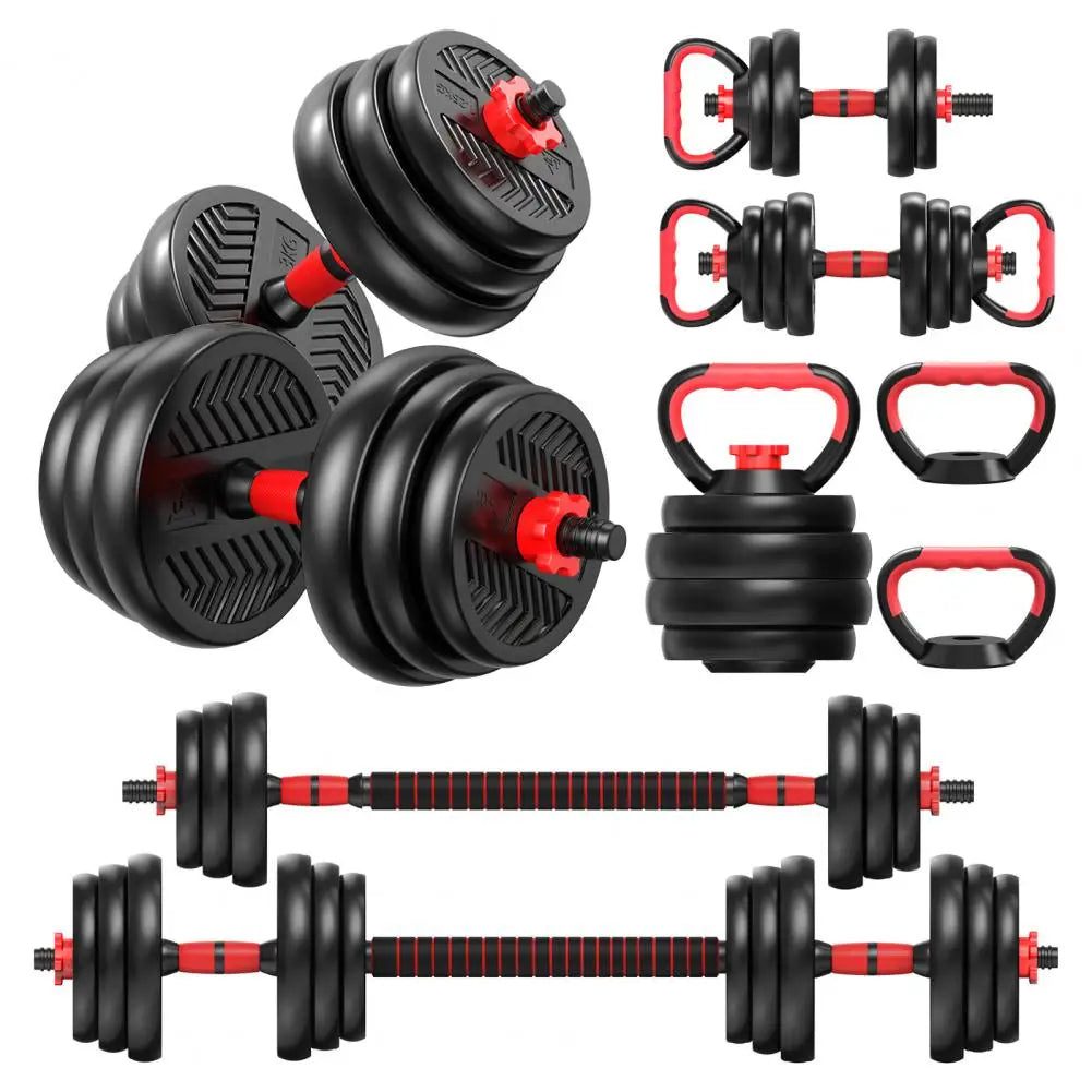 4-in-1 Adjustable Weight Dumbbell Set for Home Gym - Ergonomic Design with Dumbbell Barbell Kettlebell & Push-Up Modes - Unisex Rubber Fitness Equipment