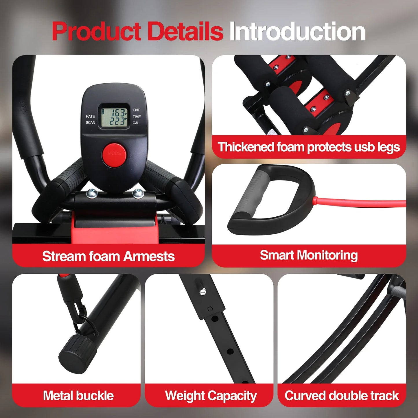 Adjustable Dual Track Ab Cruncher Fitness Machine Home Gym Equipment Waist Trainer Foldable Abdominal Roller 440 Pounds Capacity