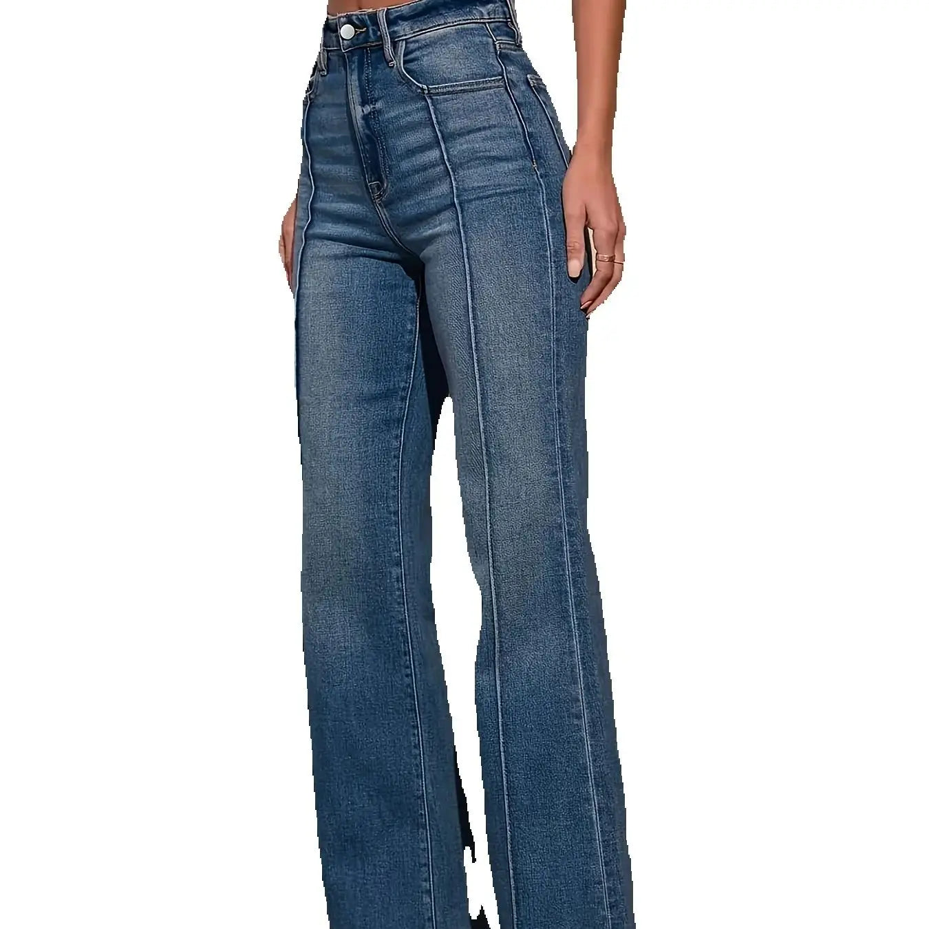 Women's Retro Blue High-Waisted Stretchy Comfortable Straight-Leg Slim-Fit Pants