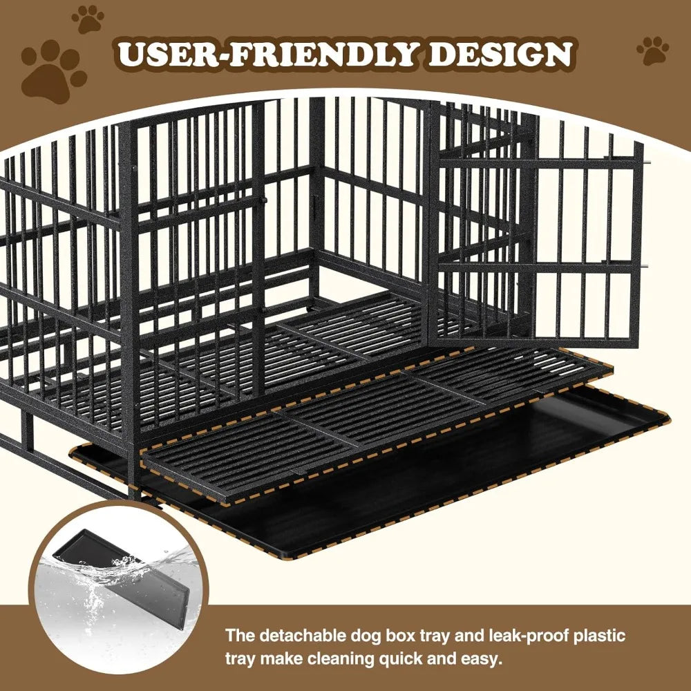 Dog Crate with Removable Tray Indestructible Steel Kennel