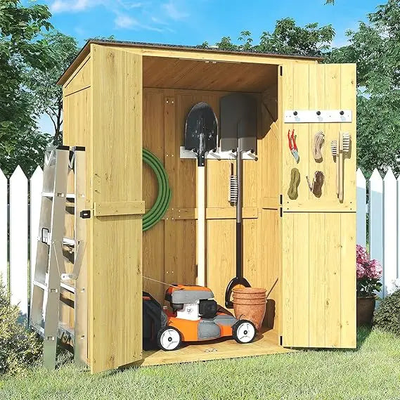 4.6x2.2 FT Outdoor Garden Storage Shed Waterproof Wood Tool Shed with Floor Modern Yellow Solid Wood Cabinet