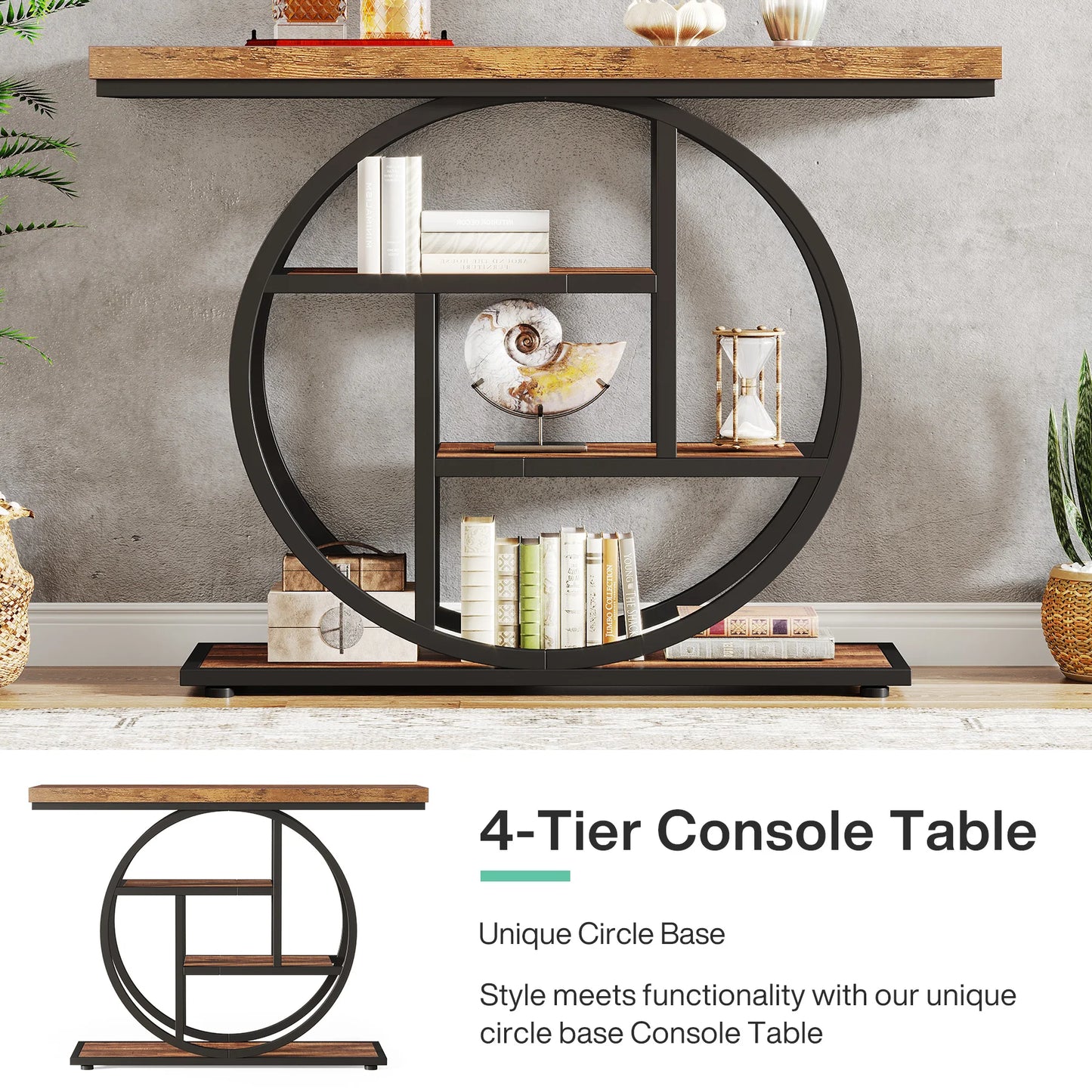 Tribesigns 4 Tier Console Table Industrial Sofa Table for Living Room Foyer Hallway Entrance 41.3 Inch Metal Rectangle Sofa Table